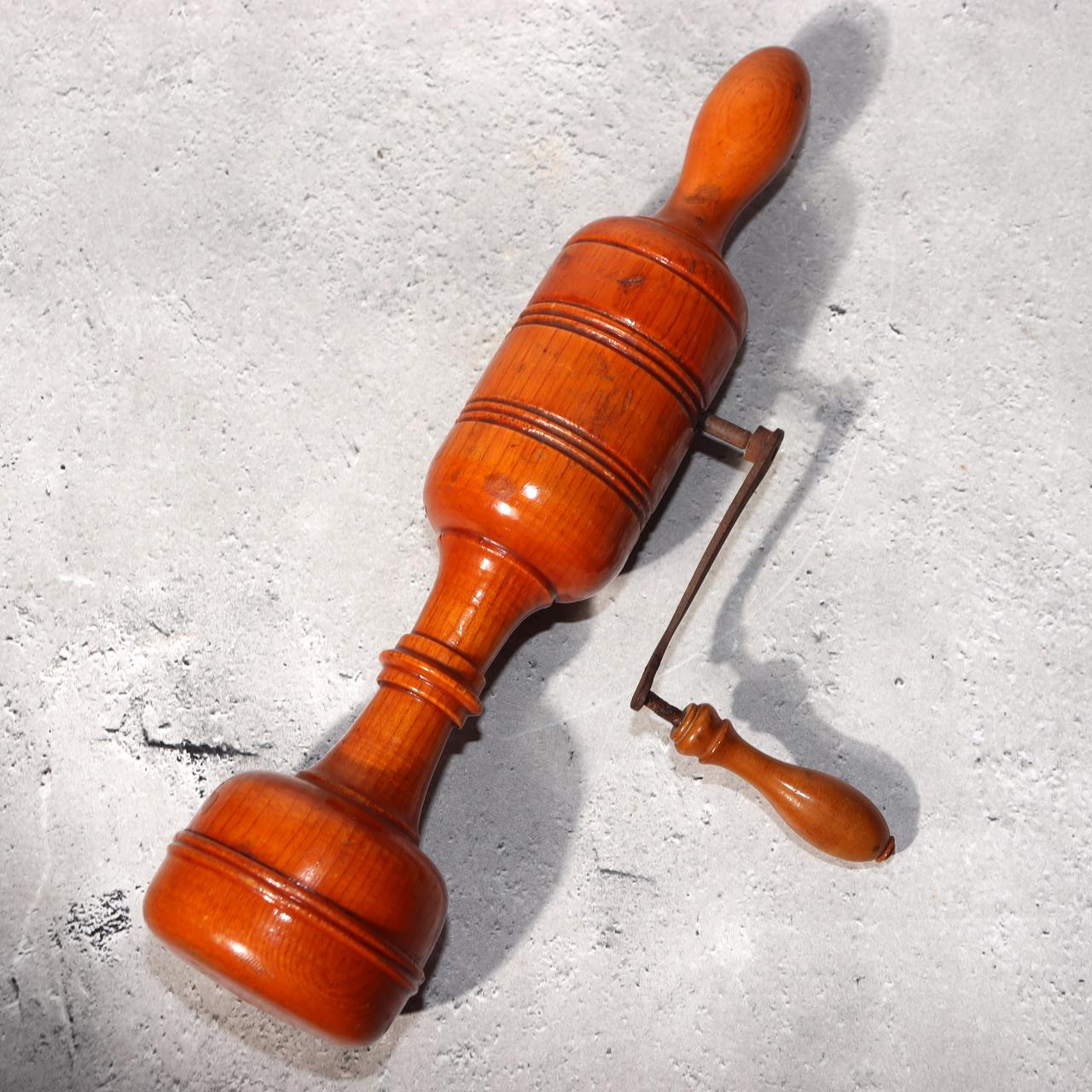 Japanese Vintage Wooden Hand Crank Tool Manual Massager Showa Era Craft VG4091
