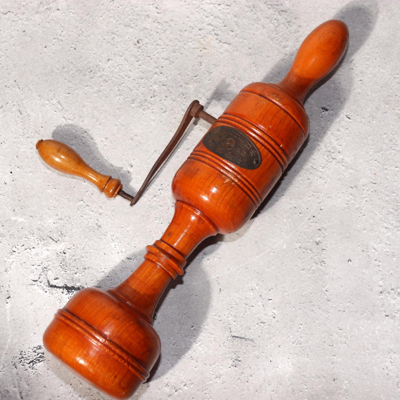Japanese Vintage Wooden Hand Crank Tool Manual Massager Showa Era Craft VG4090