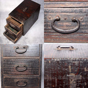 Japanese Antique wooden Kake Suzuribako inkstone box Funa Tansu drawer WBX3347