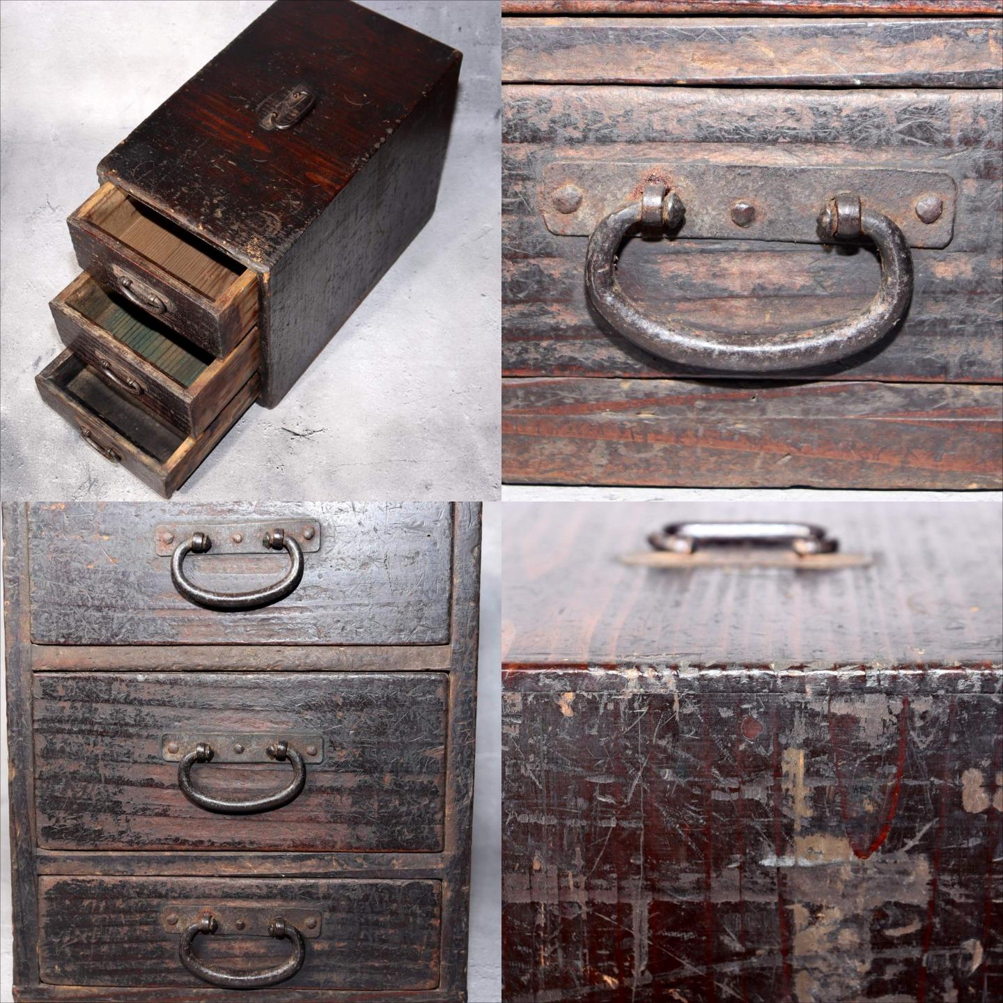 Japanese Antique wooden Kake Suzuribako inkstone box Funa Tansu drawer WBX3347