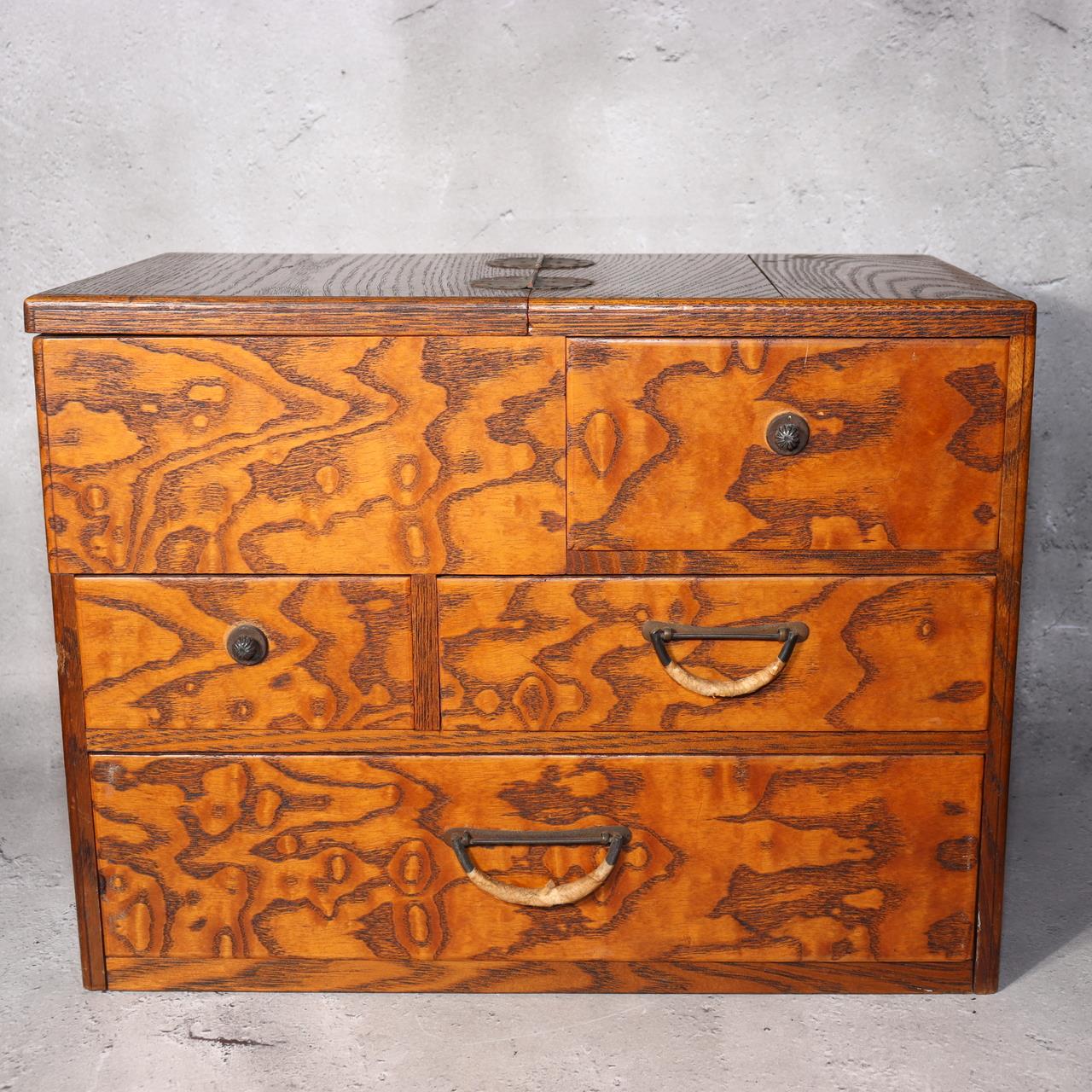 Japanese Vintage Wooden Sewing Box Haribako Tansu Chest Drawers Craft Storage0