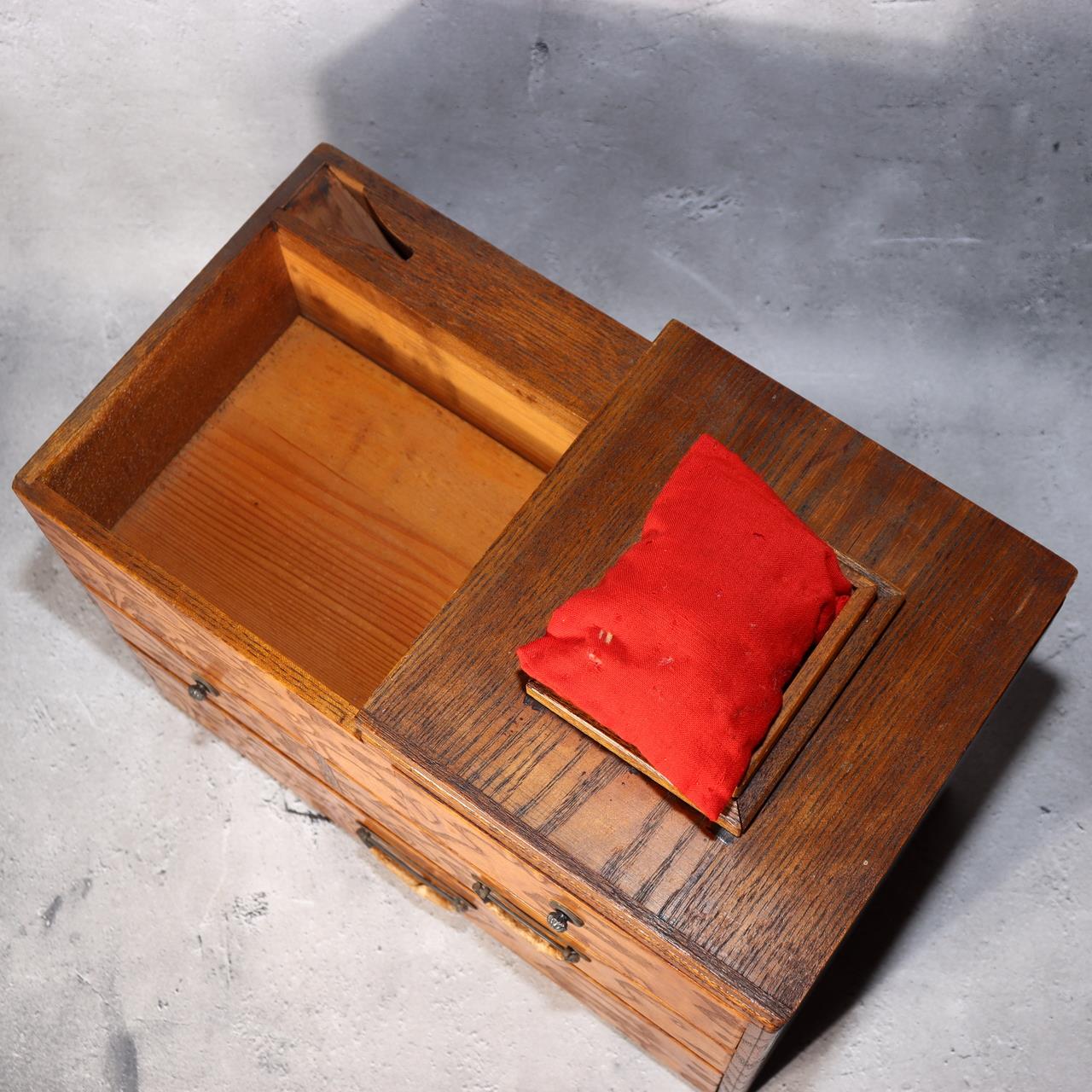 Japanese Vintage Wooden Sewing Box Haribako Tansu Chest Drawers Craft Storage6