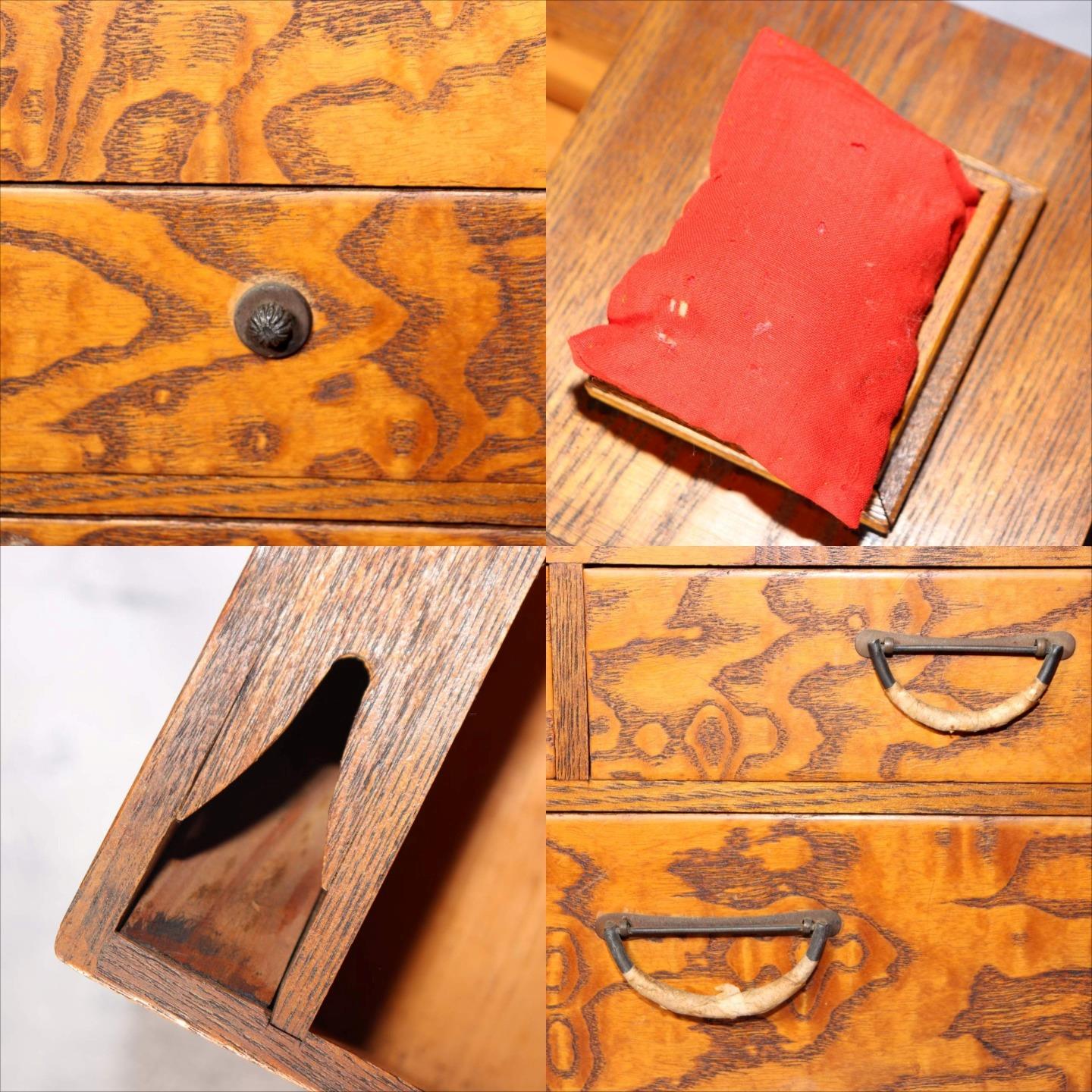Japanese Vintage Wooden Sewing Box Haribako Tansu Chest Drawers Craft Storage7