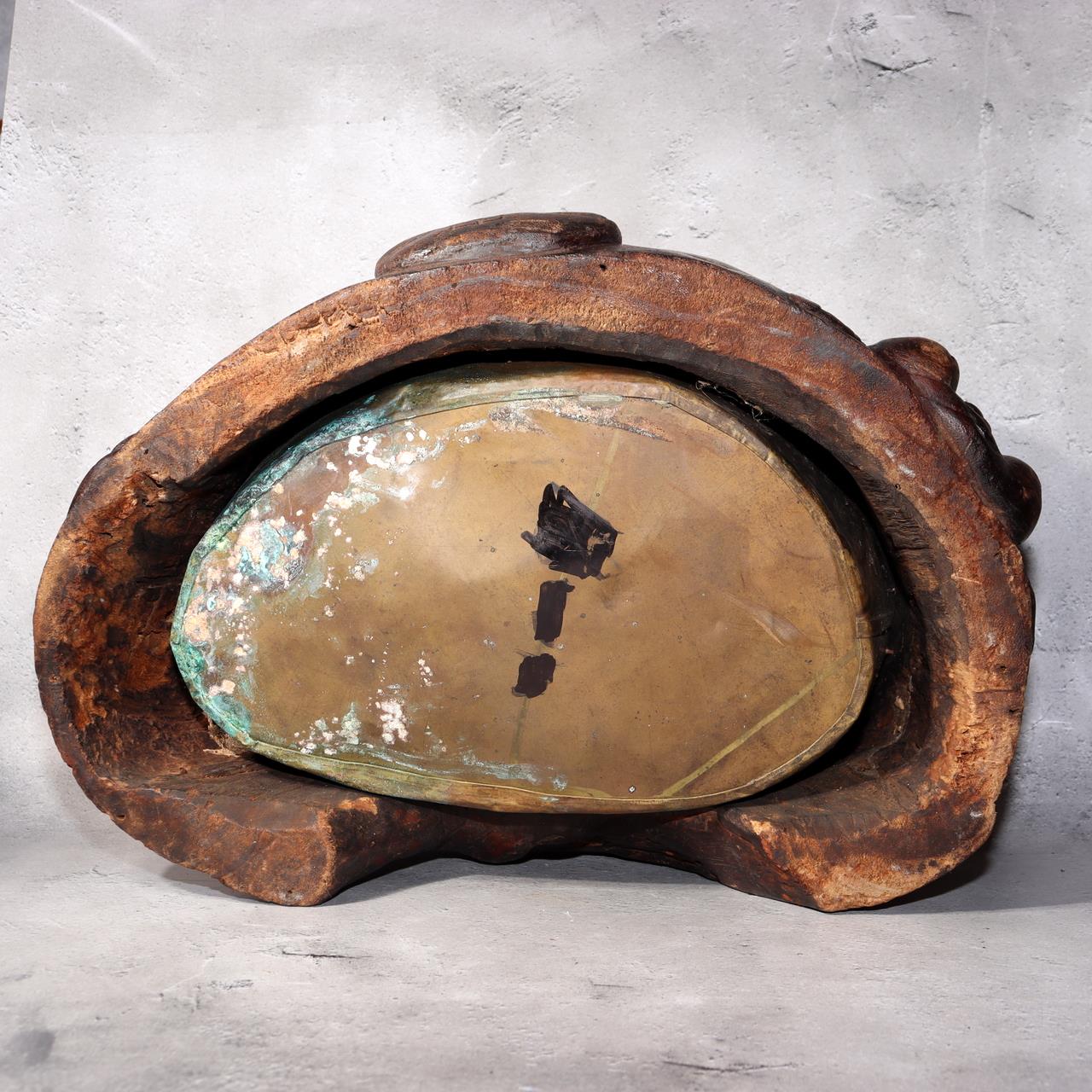 Japanese Wooden Hibachi Brazier Hand-Carved Cat, Lion, Daruma & Noh Mask WO4855