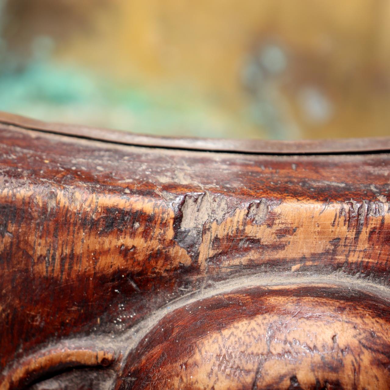 Japanese Wooden Hibachi Brazier Hand-Carved Cat, Lion, Daruma & Noh Mask WO48512