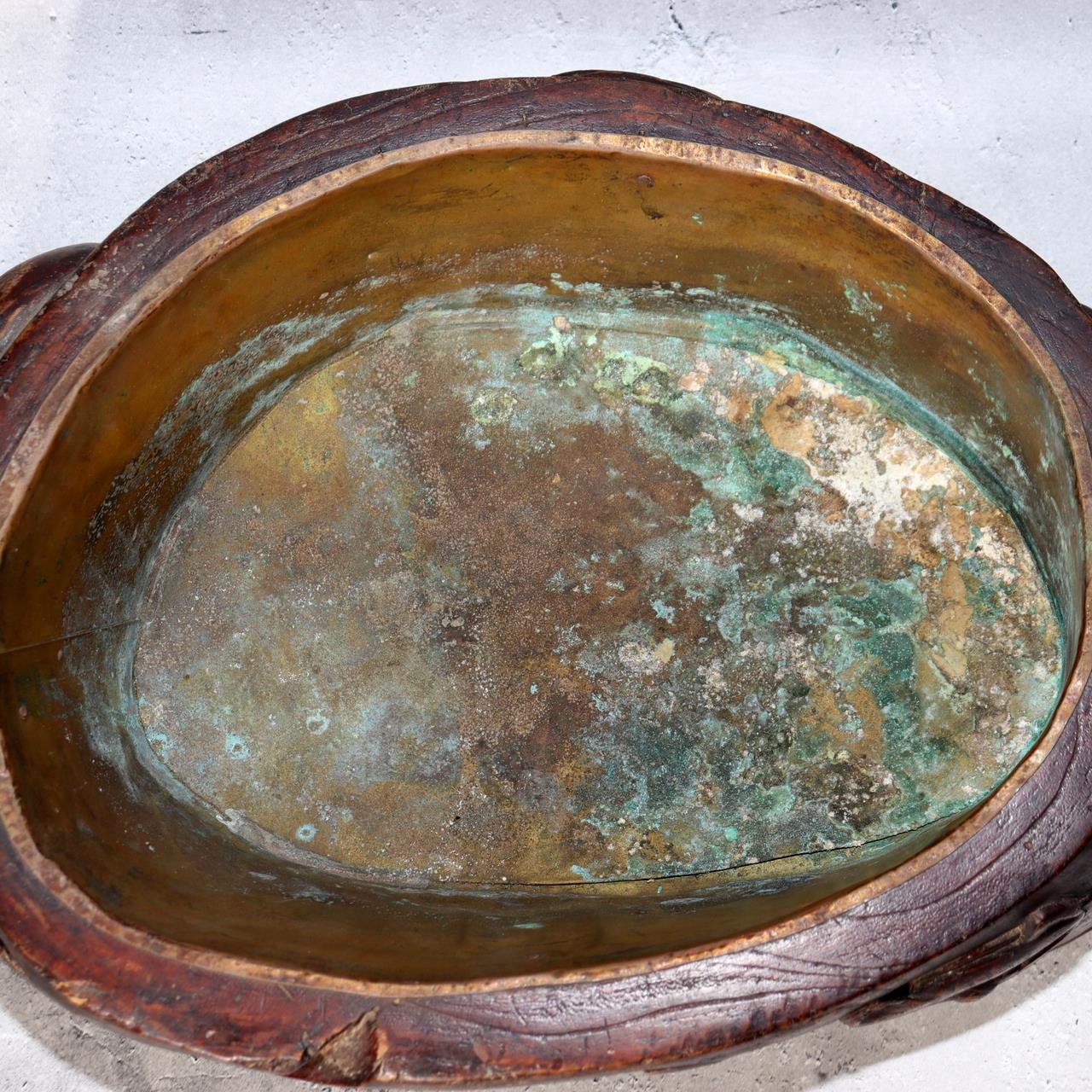 Japanese Wooden Hibachi Brazier Hand-Carved Cat, Lion, Daruma & Noh Mask WO48521