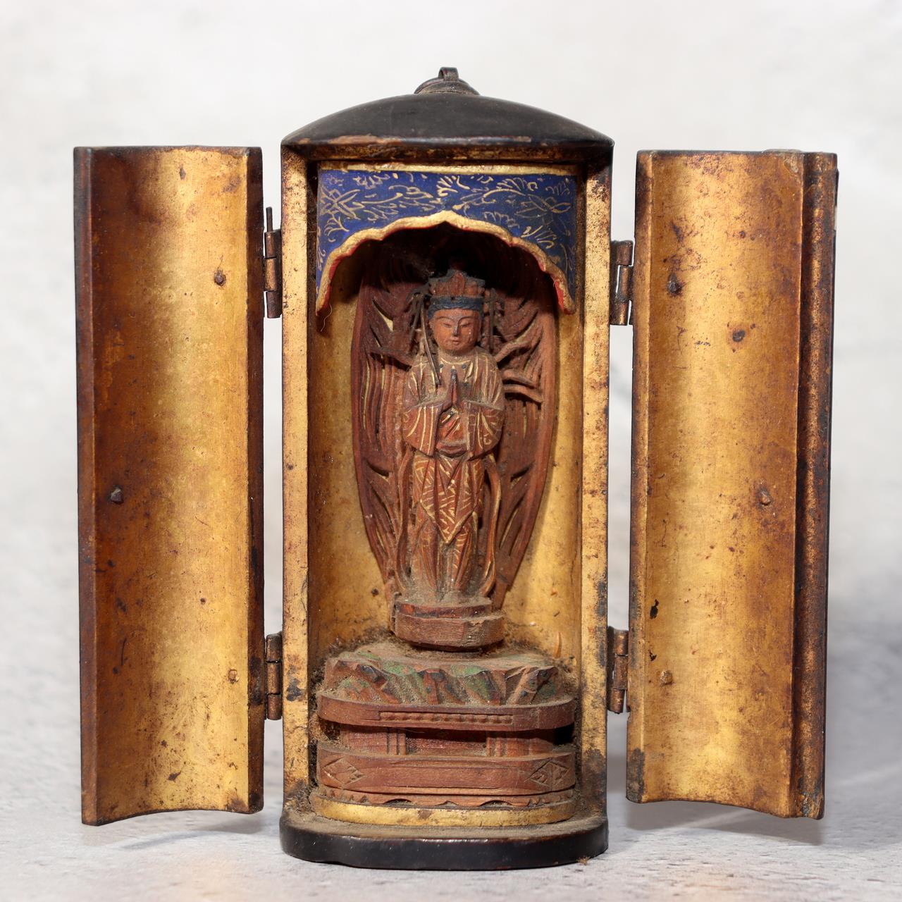 Japanese Wooden Amitabha Buddha Statue Amida Nyorai Zushi WB1980