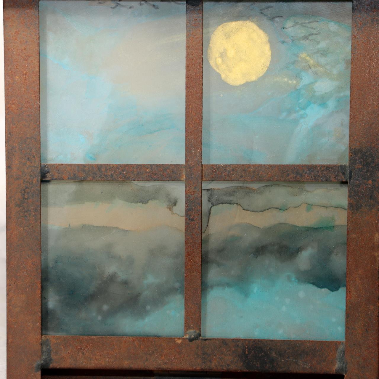 Japanese Vintage Iron Glass Hanging Lantern Hand-Painted Panels Garden Temple11