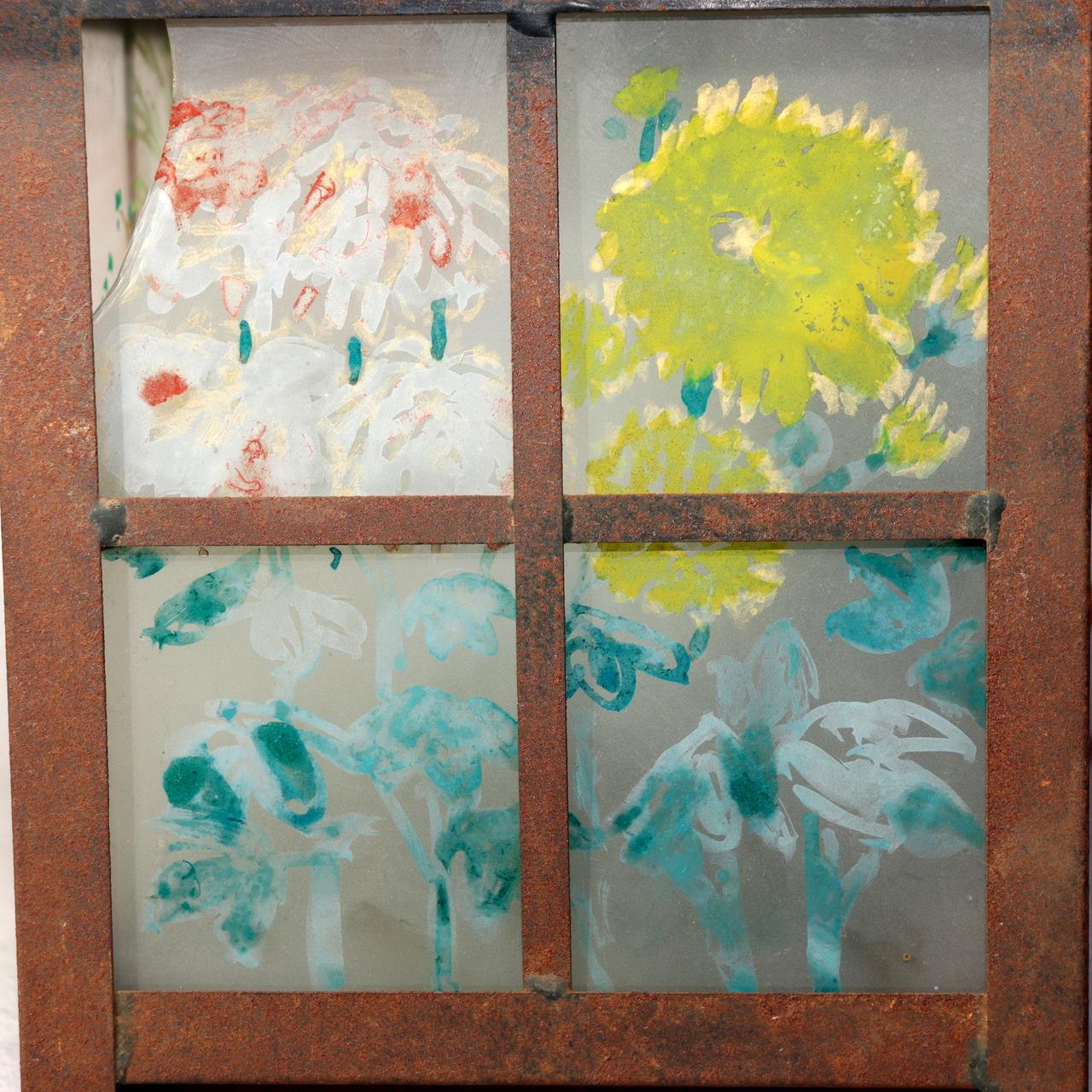 Japanese Vintage Iron Glass Hanging Lantern Hand-Painted Panels Garden Temple12