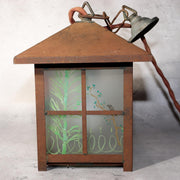 Japanese Vintage Iron Glass Hanging Lantern Hand-Painted Panels Garden Temple4