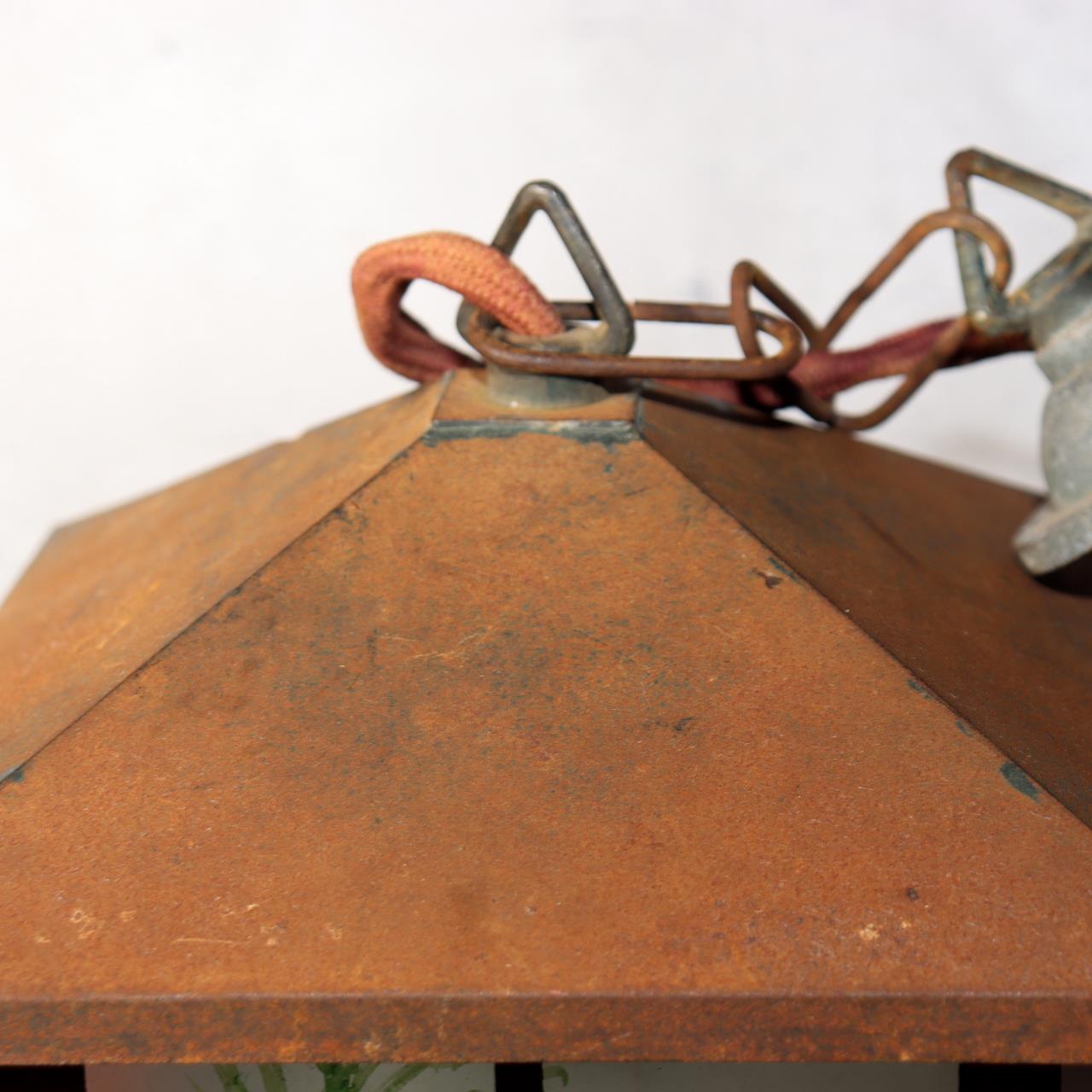 Japanese Vintage Iron Glass Hanging Lantern Hand-Painted Panels Garden Temple15