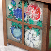 Japanese Vintage Iron Glass Hanging Lantern Hand-Painted Panels Garden Temple18
