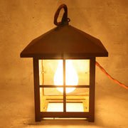 Japanese Vintage Iron Glass Hanging Lantern Hand-Painted Panels Garden Temple21