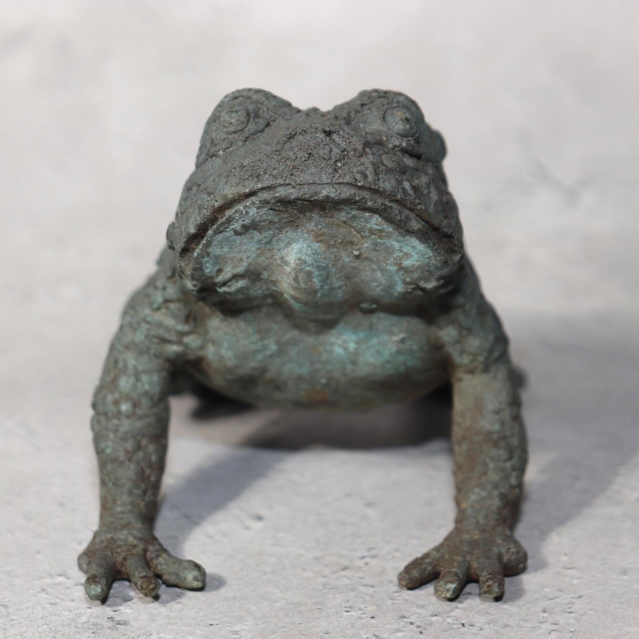 Vintage Japanese Bronze Frog Toad Figurine Okimono Garden Home Decor BOS9771