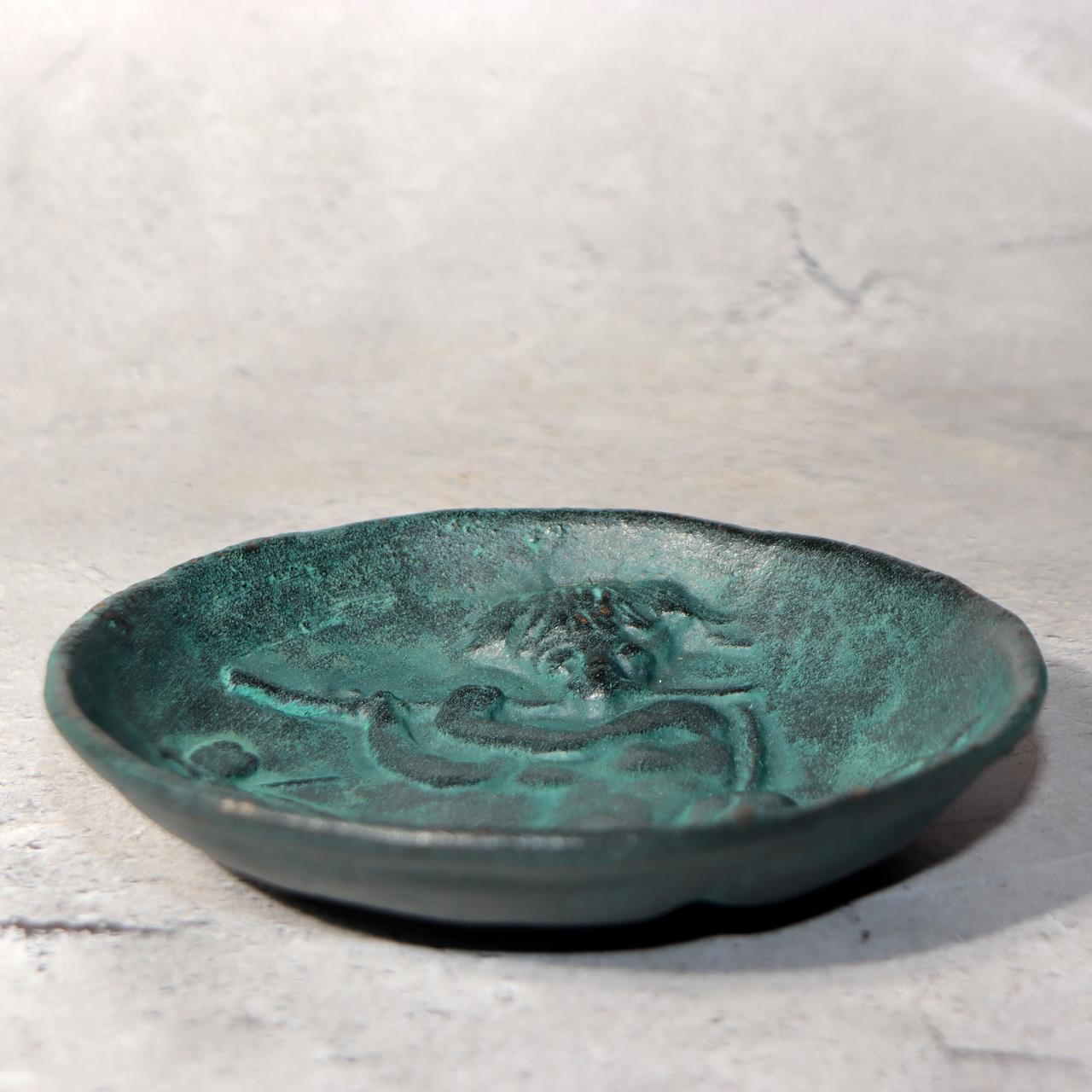 Japanese Vintage Iron Plates Kappa Design 3pcs Signed Folk Art Tray or Ashtray2