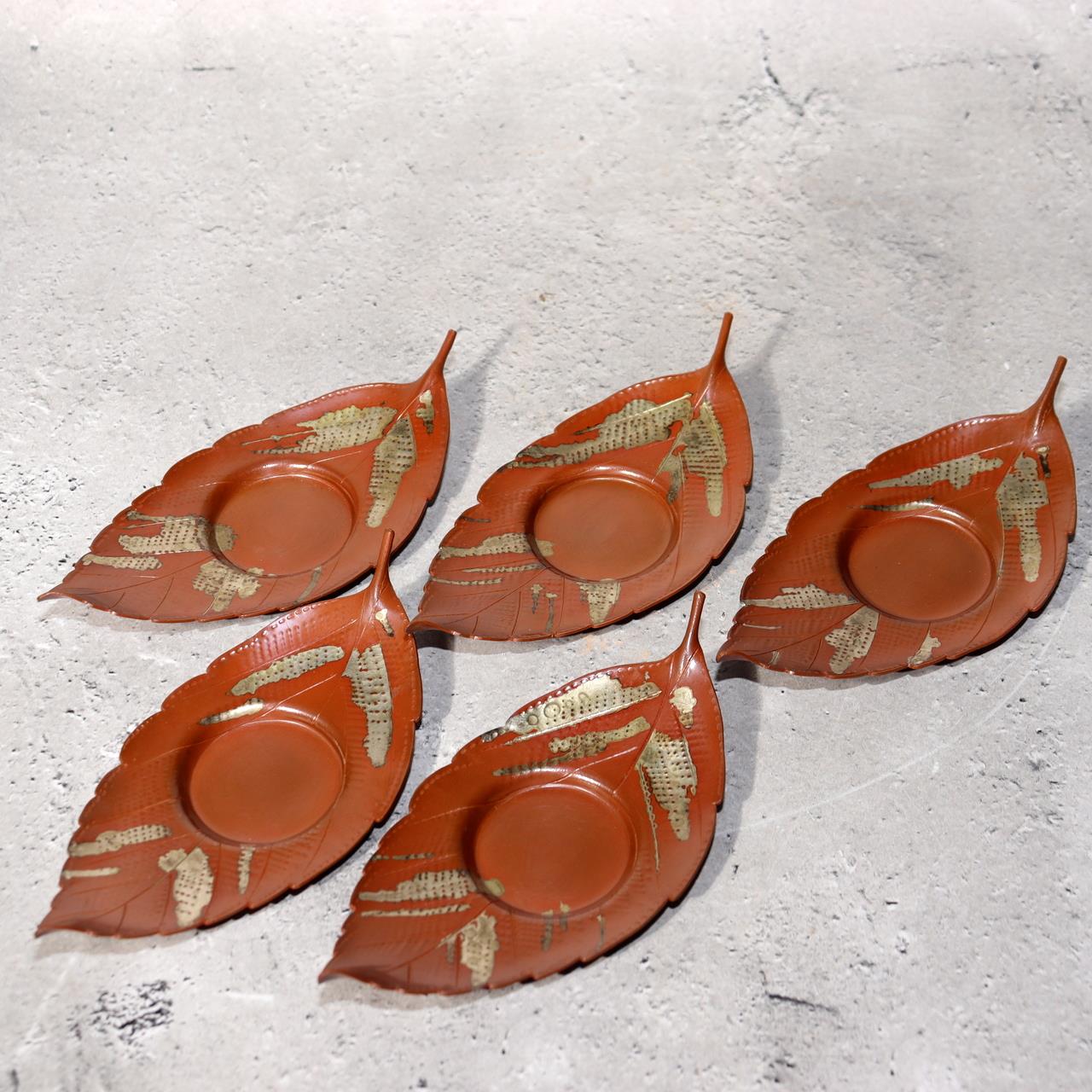 Japanese Bronze Silver Leaf Plates by Yoshimitsu Nishimura Takaoka doki w box1