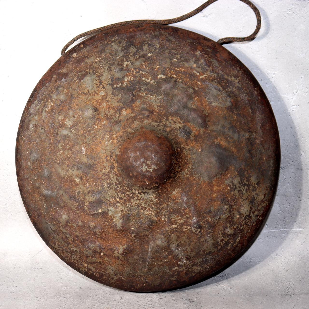 Japanese Antique Iron Gong (Dora)  Signed Ritual Mallet Yamagata Nanyo Kisshoten1