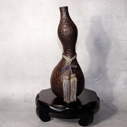 Japanese Bronze Gourd Shaped Vase by Tsunetaro Futagami with Stand Signed0