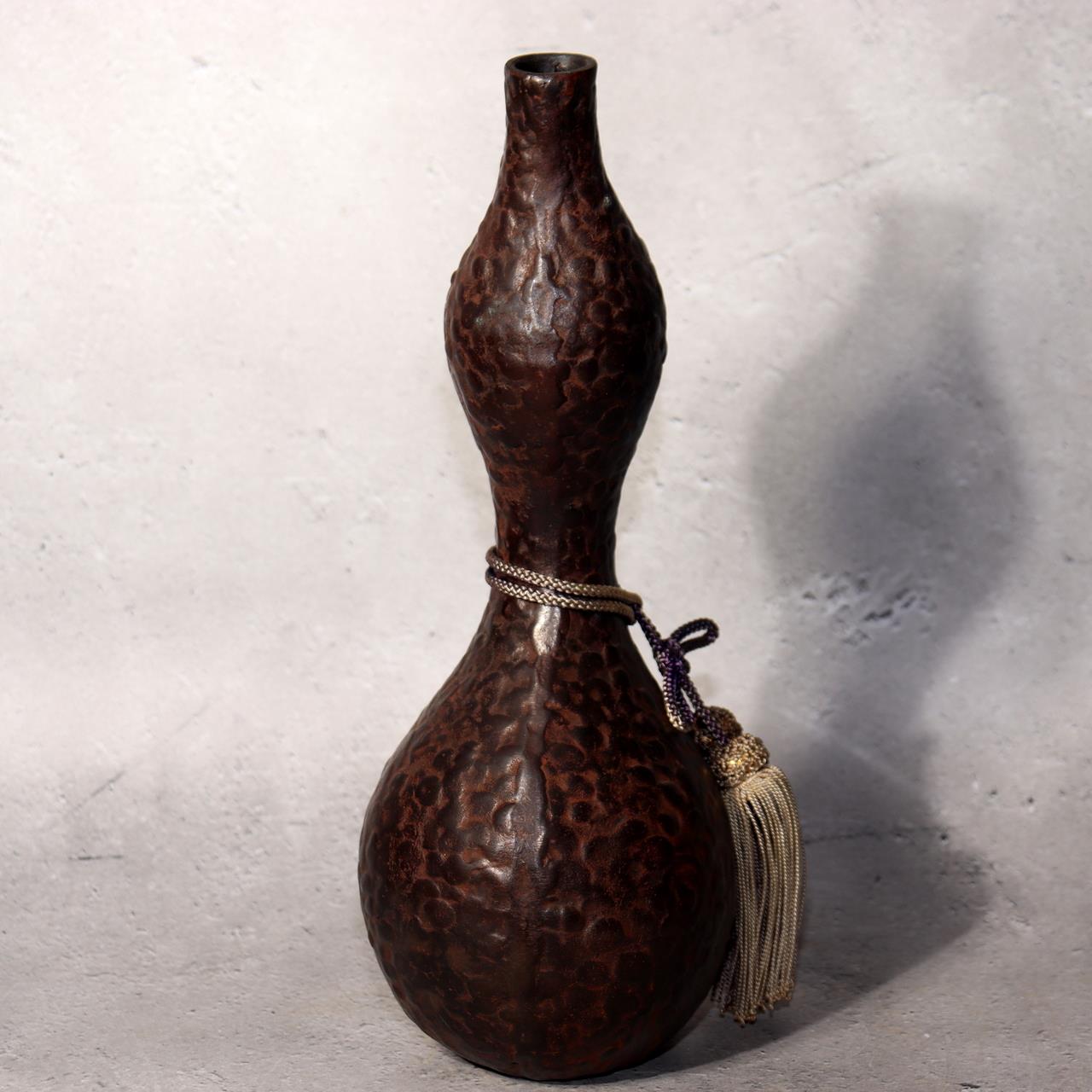 Japanese Bronze Gourd Shaped Vase by Tsunetaro Futagami with Stand Signed1