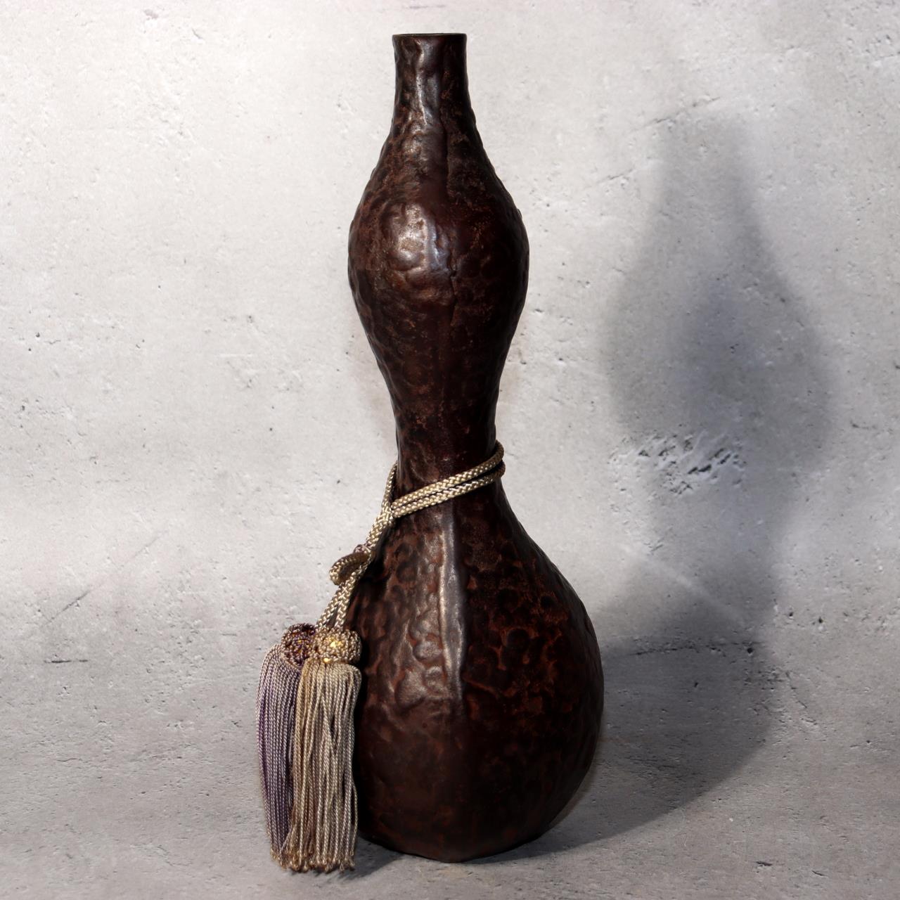 Japanese Bronze Gourd Shaped Vase by Tsunetaro Futagami with Stand Signed3