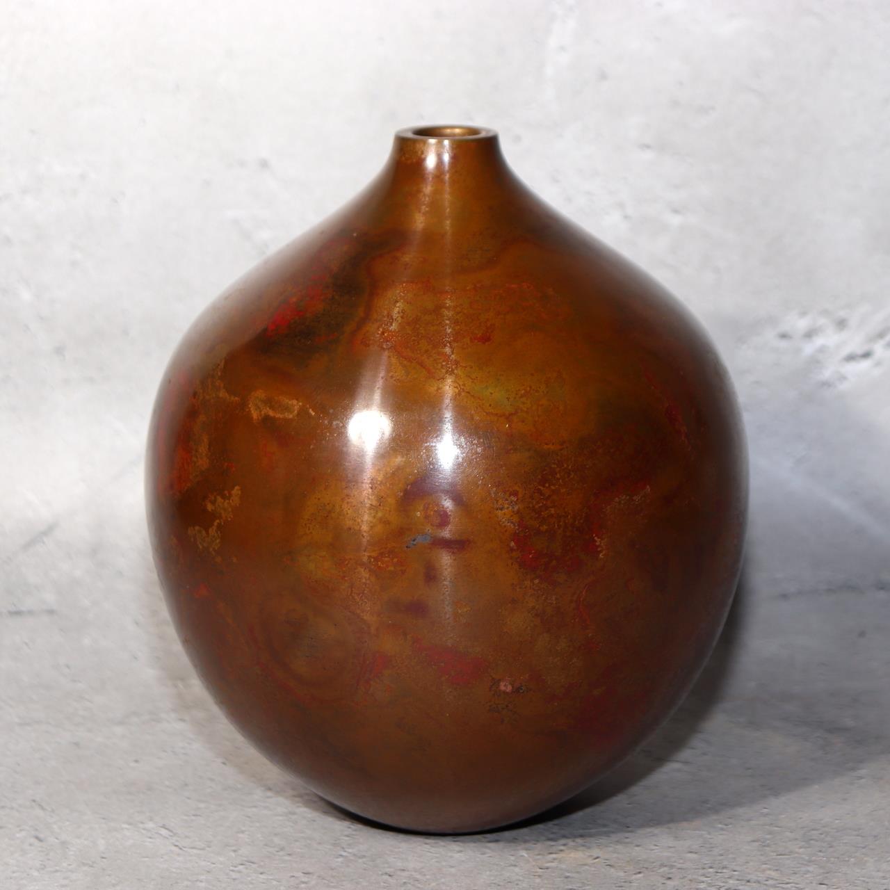 Japanese Bronze Flower Vase by Yoshihisa Hasegawa Signed with Box BV6963