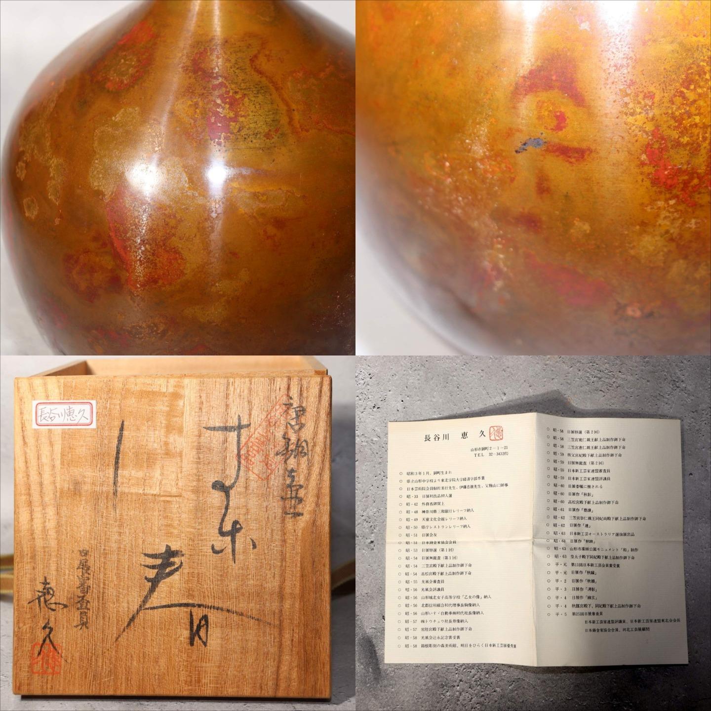 Japanese Bronze Flower Vase by Yoshihisa Hasegawa Signed with Box BV6969