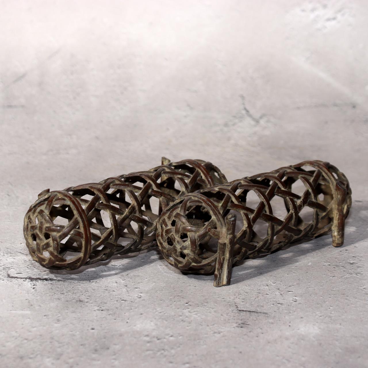 Japanese Bronze Jakago River Basket Flower Holder Ikebana Suiban Tenpai Zen Vase0