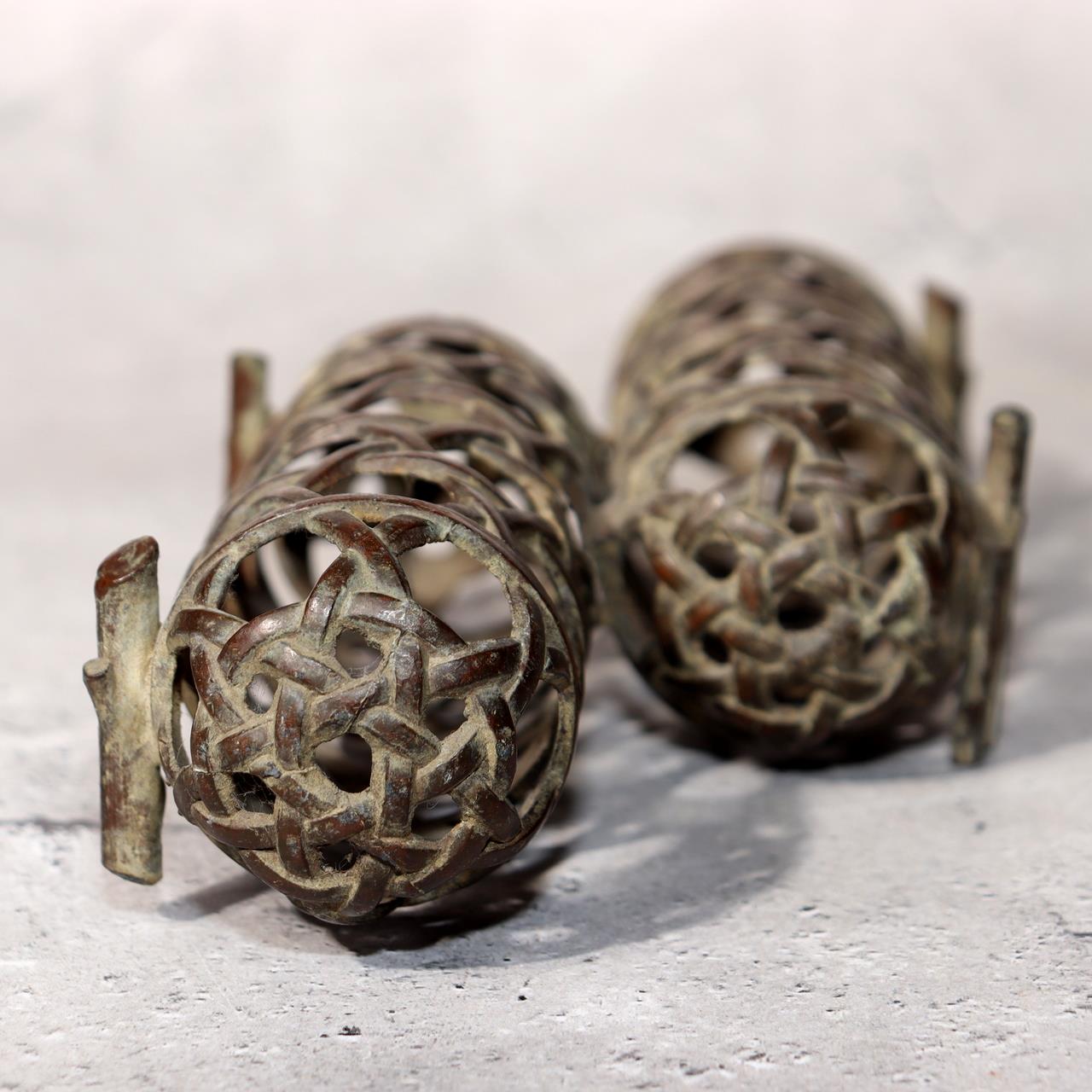 Japanese Bronze Jakago River Basket Flower Holder Ikebana Suiban Tenpai Zen Vase1