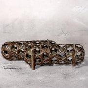 Japanese Bronze Jakago River Basket Flower Holder Ikebana Suiban Tenpai Zen Vase2