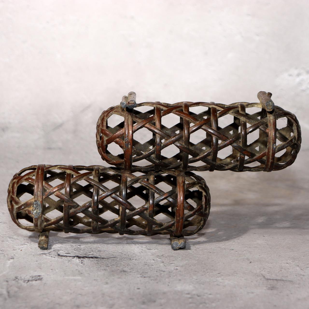 Japanese Bronze Jakago River Basket Flower Holder Ikebana Suiban Tenpai Zen Vase5