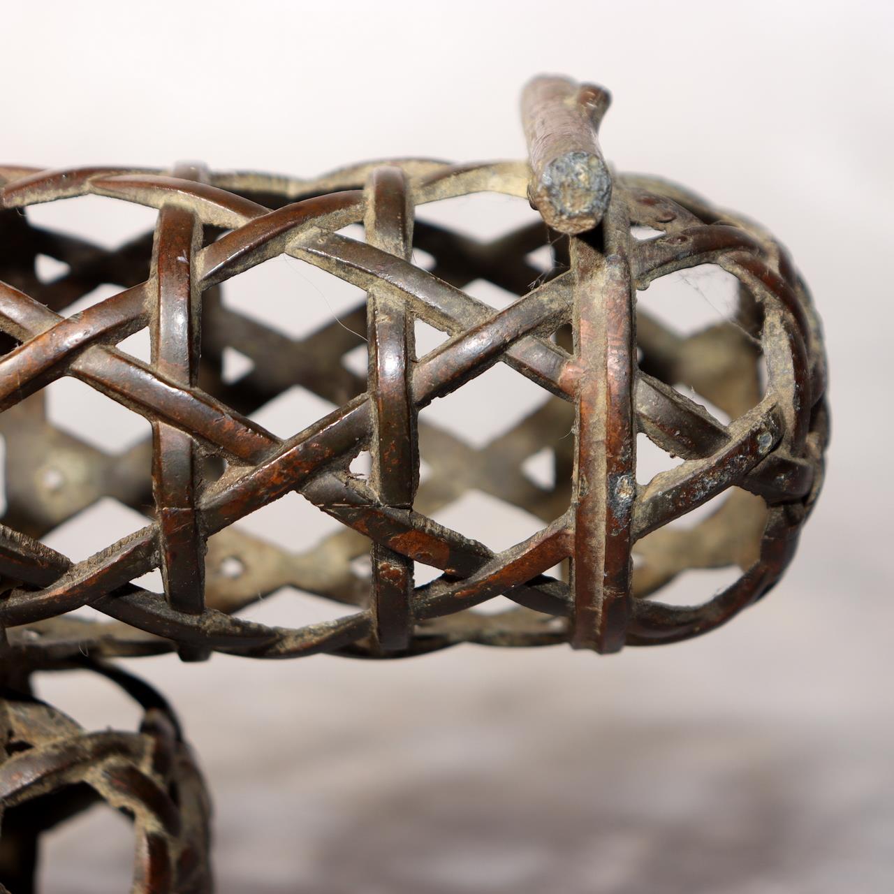 Japanese Bronze Jakago River Basket Flower Holder Ikebana Suiban Tenpai Zen Vase8