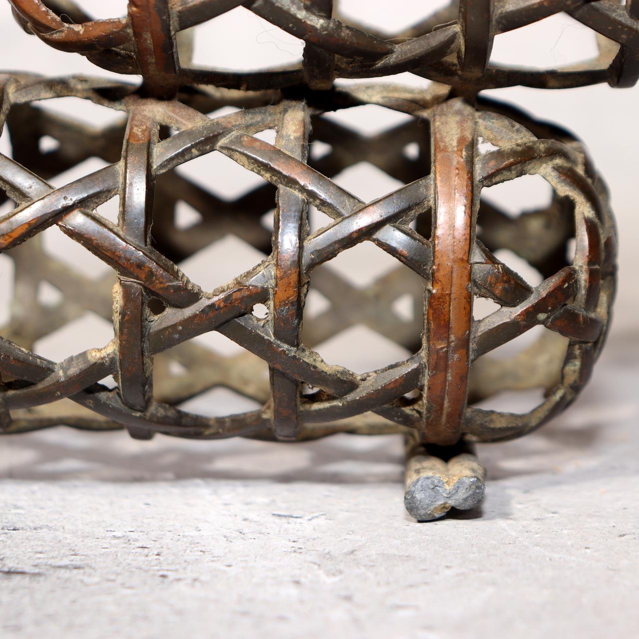 Japanese Bronze Jakago River Basket Flower Holder Ikebana Suiban Tenpai Zen Vase10