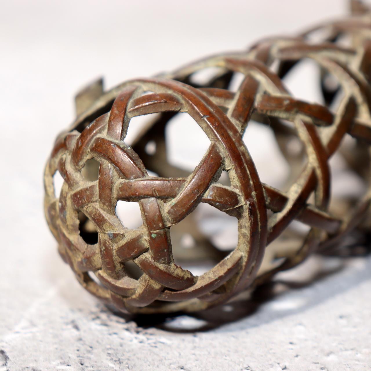 Japanese Bronze Jakago River Basket Flower Holder Ikebana Suiban Tenpai Zen Vase12