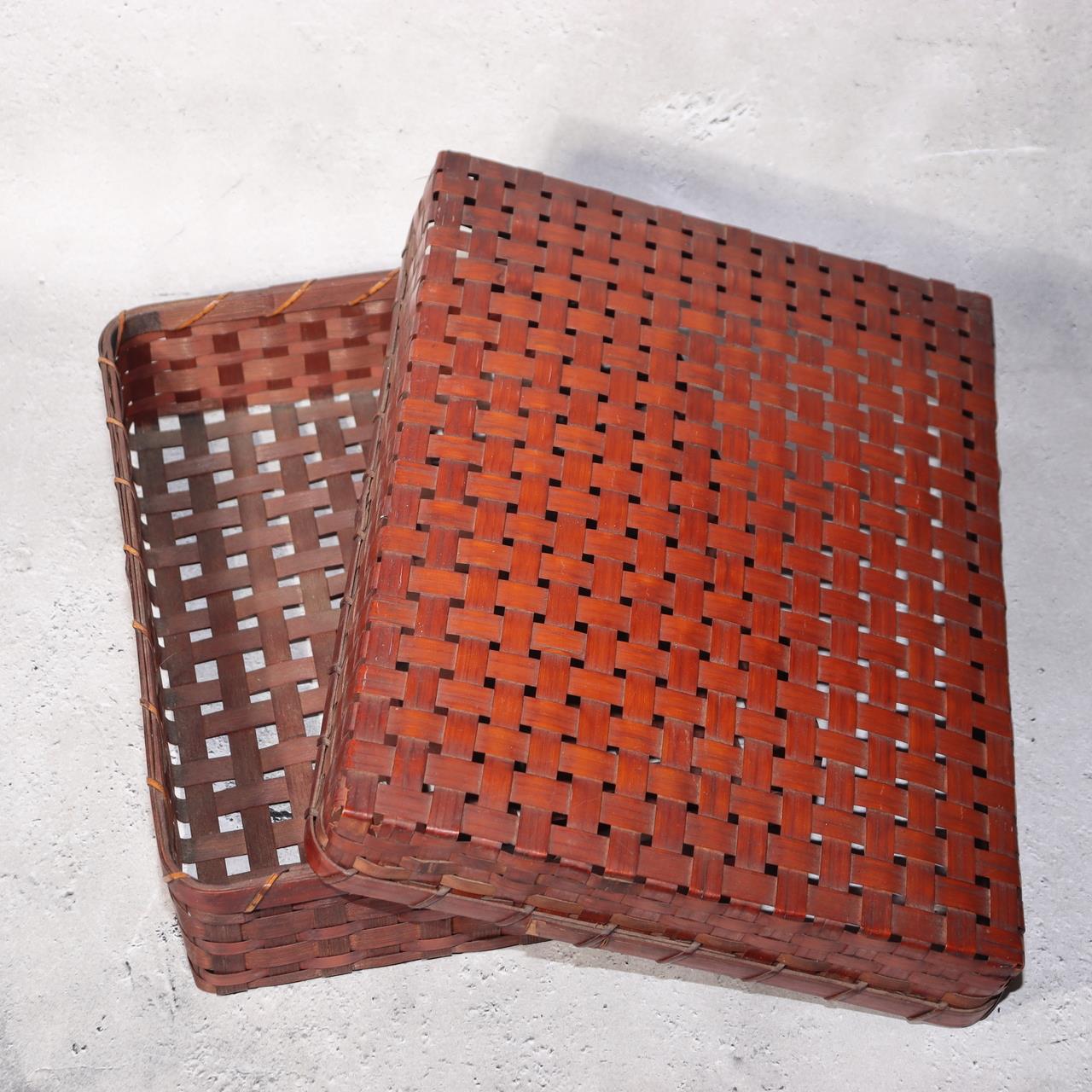 Japanese Vintage Bamboo Woven Basket Storage Box Mingei Folk Art BVO660