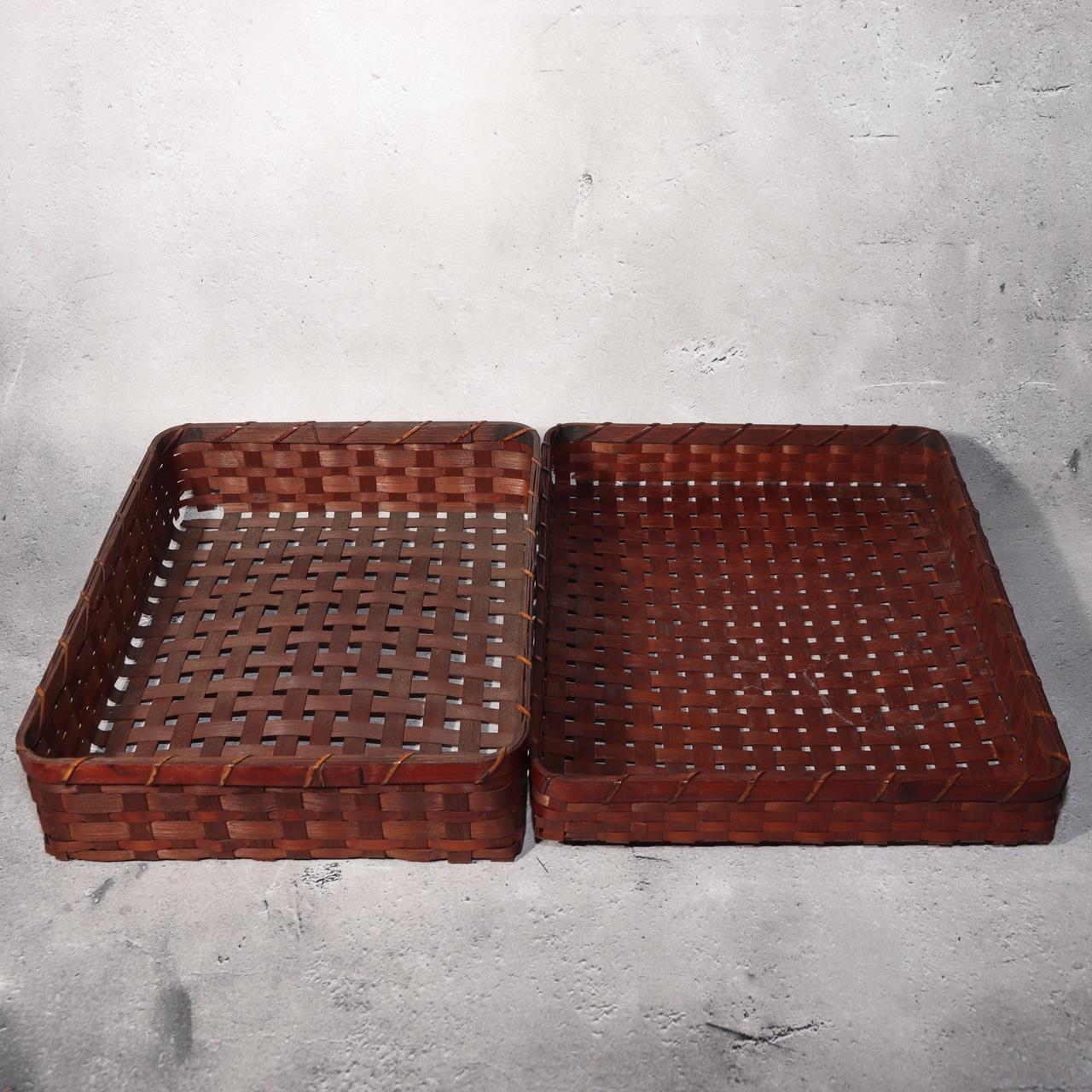 Japanese Vintage Bamboo Woven Basket Storage Box Mingei Folk Art BVO666
