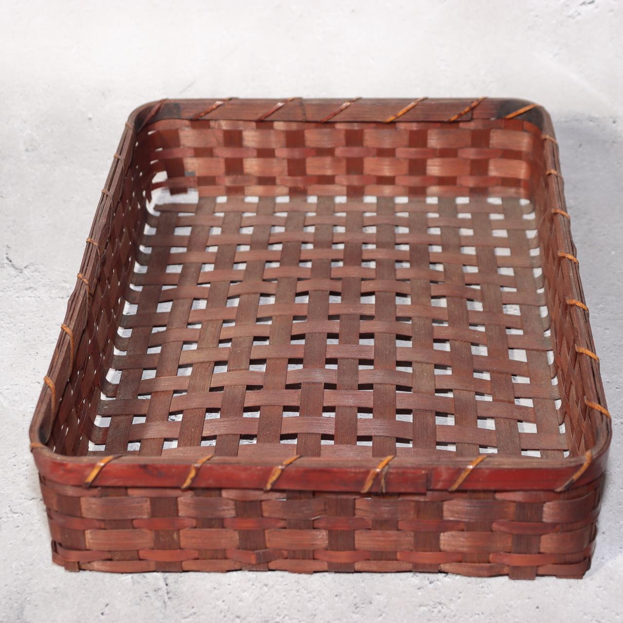 Japanese Vintage Bamboo Woven Basket Storage Box Mingei Folk Art BVO6611