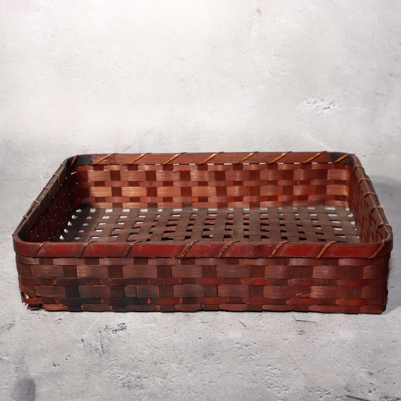 Japanese Vintage Bamboo Woven Basket Storage Box Mingei Folk Art BVO6616