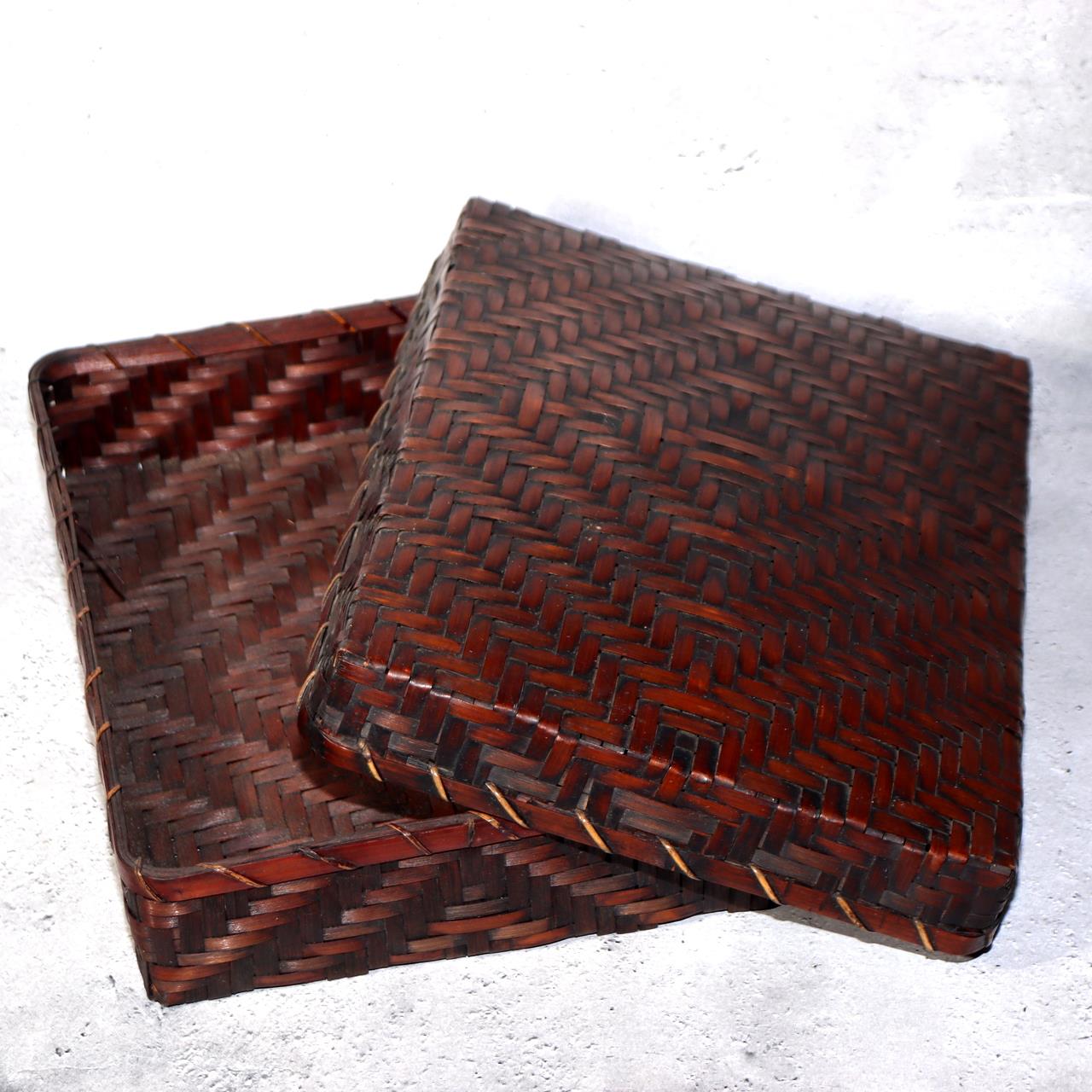 Japanese Vintage Bamboo Woven Basket Storage Box Mingei Folk Art BVO670