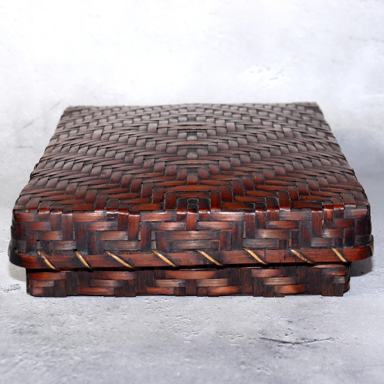 Japanese Vintage Bamboo Woven Basket Storage Box Mingei Folk Art BVO672