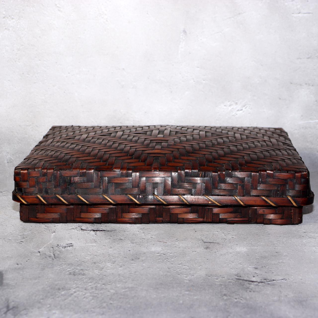 Japanese Vintage Bamboo Woven Basket Storage Box Mingei Folk Art BVO675