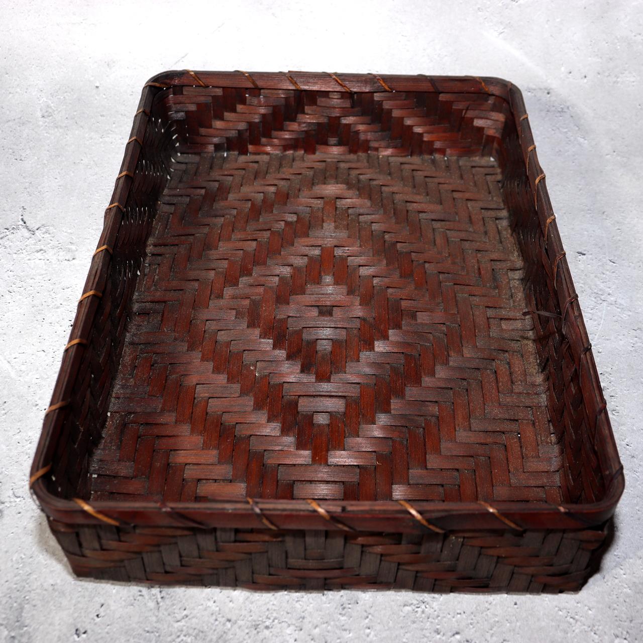 Japanese Vintage Bamboo Woven Basket Storage Box Mingei Folk Art BVO6712