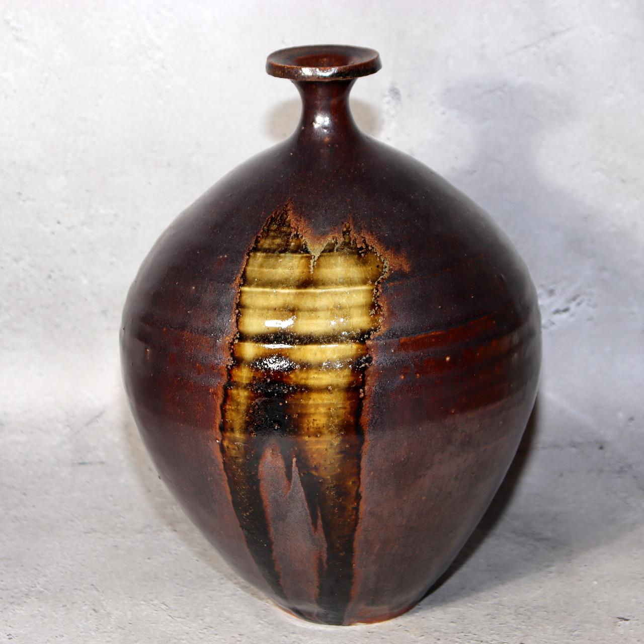 Japanese Seto Ware Vase Pottery Ceramic by Kato Shunto Signed w / Box PV2881