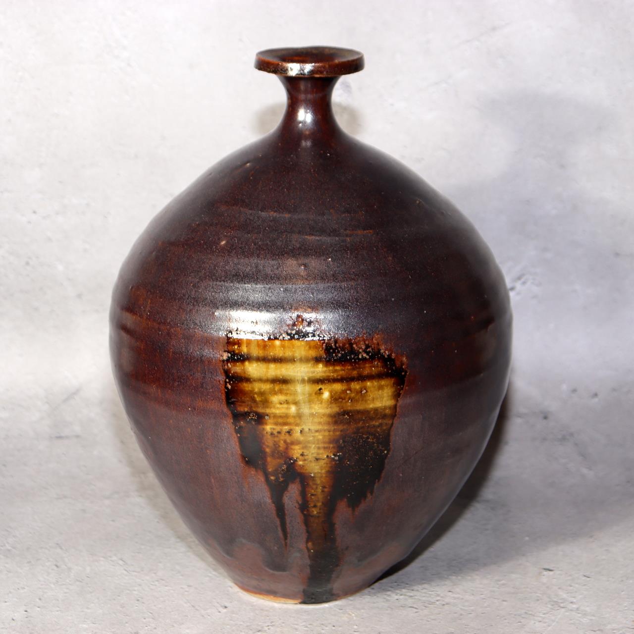 Japanese Seto Ware Vase Pottery Ceramic by Kato Shunto Signed w / Box PV2883