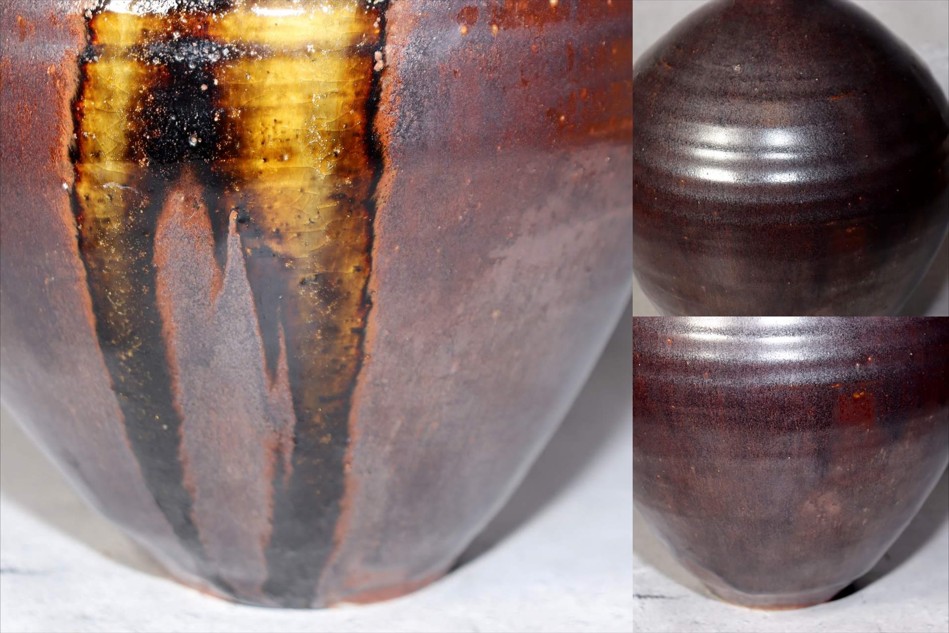 Japanese Seto Ware Vase Pottery Ceramic by Kato Shunto Signed w / Box PV2888