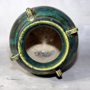 Japanese Vintage Oribe Ware Vase Ear Handles Green Glaze Signed SCBP493
