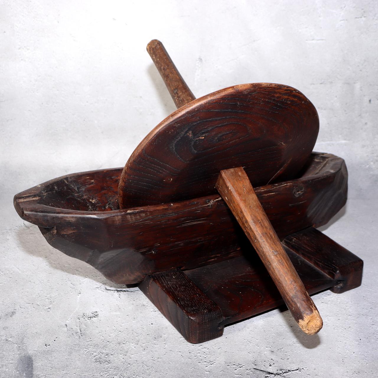 Japanese Antique Wooden Yagen & Ink Pot Medicine Grinder Mingei Folk Art Meiji1