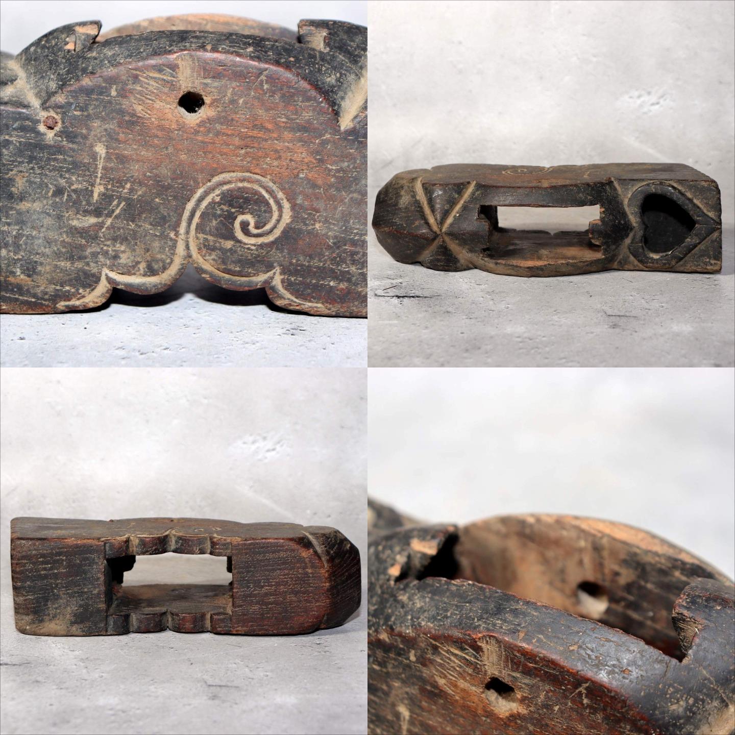 Japanese Antique Wooden Yagen & Ink Pot Medicine Grinder Mingei Folk Art Meiji9