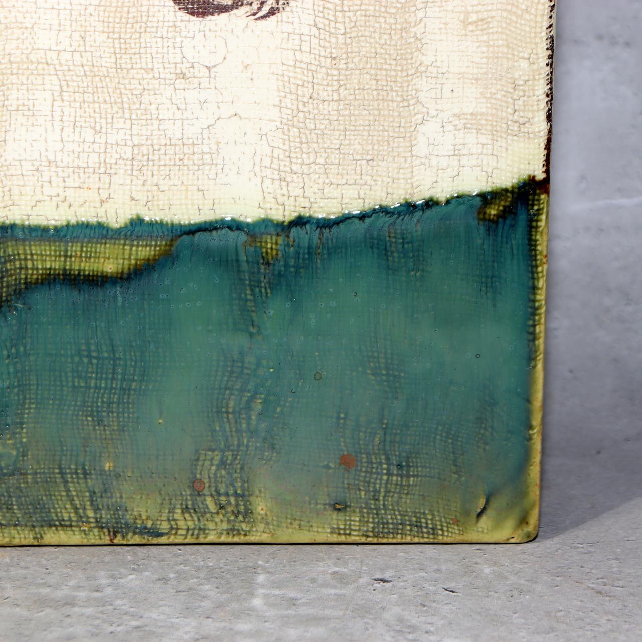 Vintage Japanese Oribe Ceramic Tile Board Art Pottery Green Glaze Trivet Stand13