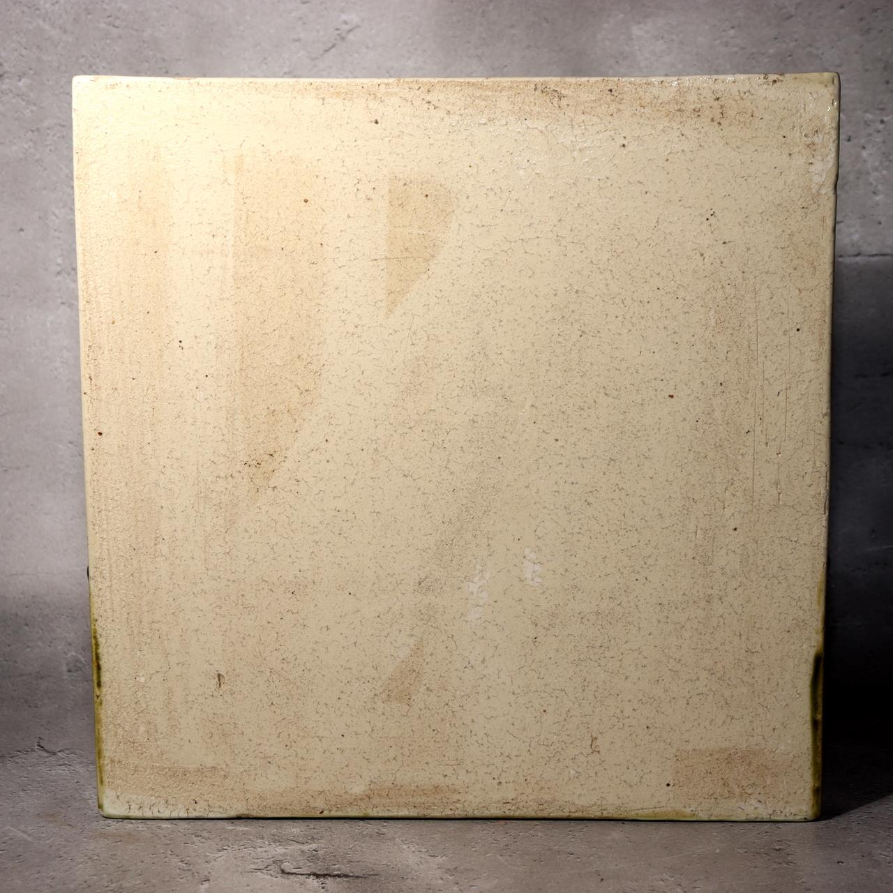 Vintage Japanese Oribe Ceramic Tile Board Art Pottery Green Glaze Trivet Stand1