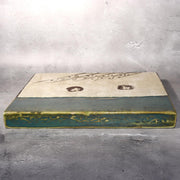 Vintage Japanese Oribe Ceramic Tile Board Art Pottery Green Glaze Trivet Stand5
